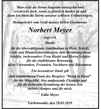 Traueranzeige von Norbert Meyer von Märkischen Allgemeine Zeitung