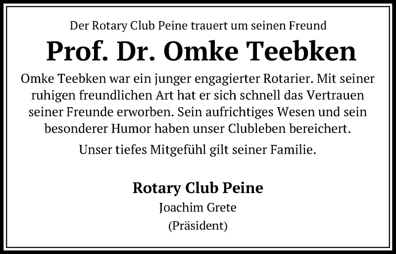  Traueranzeige für Omke Teebken vom 16.04.2019 aus Peiner Allgemeine Zeitung