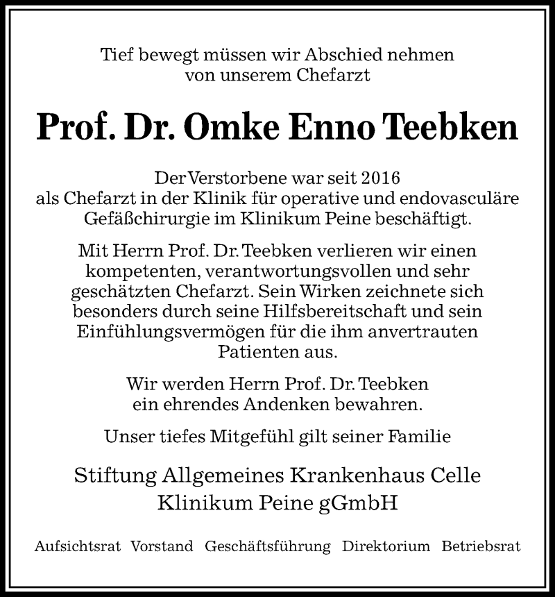  Traueranzeige für Omke Enno Teebken vom 13.04.2019 aus Peiner Allgemeine Zeitung