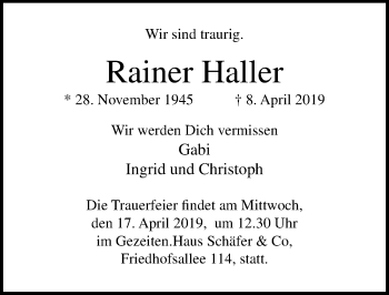 Traueranzeige von Rainer Haller von Lübecker Nachrichten