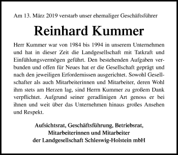 Traueranzeige von Reinhard Kummer von Lübecker Nachrichten