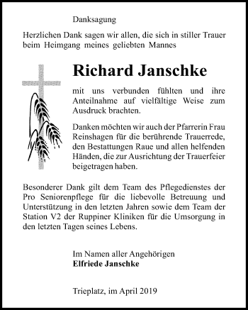 Traueranzeige von Richard Janschke