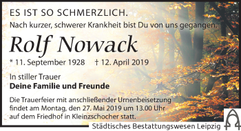 Traueranzeige von Rolf Nowack von Leipziger Volkszeitung