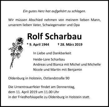 Traueranzeige von Rolf Scharbau von Lübecker Nachrichten