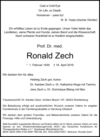 Traueranzeige von Ronald Zech von Göttinger Tageblatt