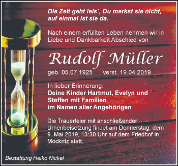 Traueranzeige von Rudolf Müller von Leipziger Volkszeitung