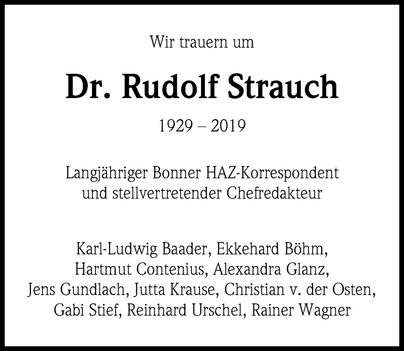  Traueranzeige für Rudolf Strauch vom 06.04.2019 aus Hannoversche Allgemeine Zeitung/Neue Presse