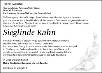 Traueranzeige von Sieglinde Rahn von Leipziger Volkszeitung