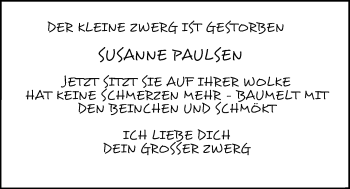 Traueranzeige von Susanne Paulsen von Kieler Nachrichten