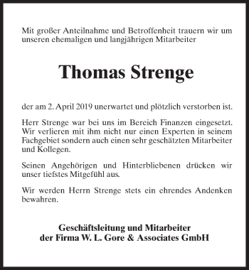 Traueranzeige von Thomas Strenge von Märkischen Allgemeine Zeitung