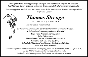 Traueranzeige von Thomas Strenge von Märkischen Allgemeine Zeitung