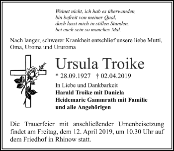 Traueranzeige von Ursula Troike von Märkischen Allgemeine Zeitung