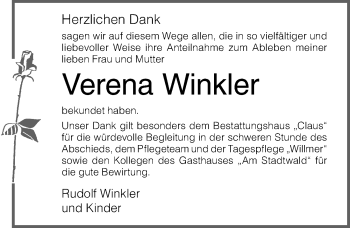 Traueranzeige von Verena Winkler von Ostsee-Zeitung GmbH