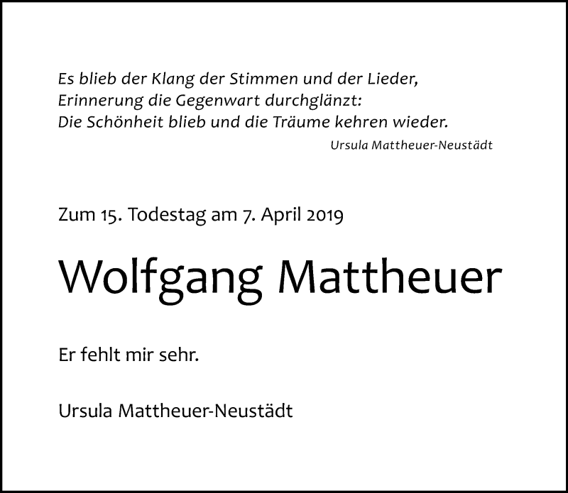  Traueranzeige für Wolfgang Mattheuer vom 06.04.2019 aus Leipziger Volkszeitung