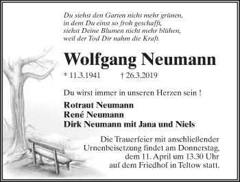 Traueranzeige von Wolfgang Neumann von Märkischen Allgemeine Zeitung