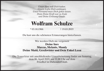 Traueranzeige von Wolfram Schulze von Märkischen Allgemeine Zeitung
