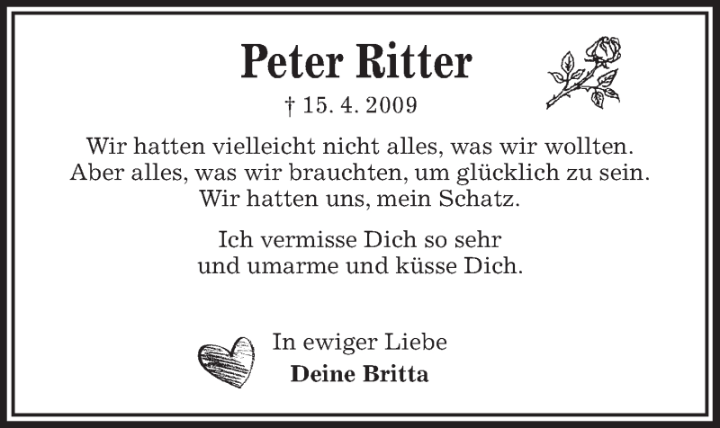  Traueranzeige für Peter Ritter vom 15.04.2019 aus 