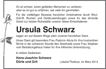 Traueranzeige von Ursula Schwarz von OSTSEE-ZEITUNG