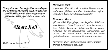 Traueranzeige von Albert Beil von Märkischen Allgemeine Zeitung