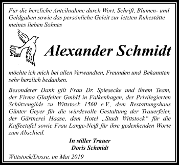 Traueranzeige von Alexander Schmidt von Märkischen Allgemeine Zeitung