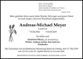 Traueranzeige von Andreas-Michael Meyer von Hannoversche Allgemeine Zeitung/Neue Presse