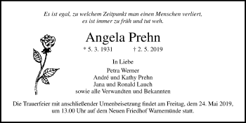 Traueranzeige von Angela Prehn von Ostsee-Zeitung GmbH