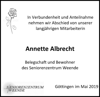 Traueranzeige von Annette Albrecht von Göttinger Tageblatt