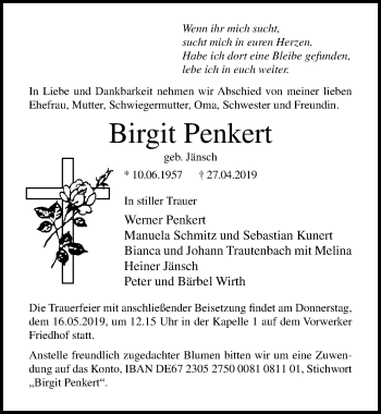 Traueranzeige von Birgit Penkert von Lübecker Nachrichten