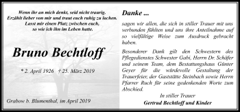 Traueranzeige von Bruno Bechtloff von Märkischen Allgemeine Zeitung