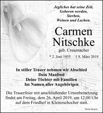 Traueranzeige von Carmen Nitschke von Leipziger Volkszeitung