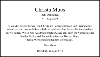 Traueranzeige von Christa Muus von Lübecker Nachrichten