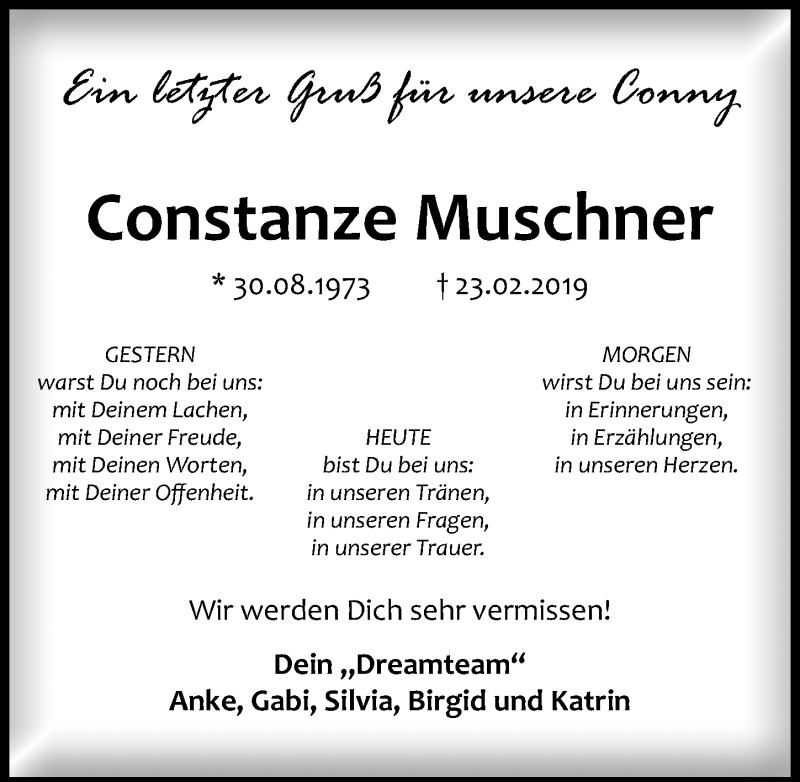  Traueranzeige für Constanze Muschner vom 02.03.2019 aus Hannoversche Allgemeine Zeitung/Neue Presse