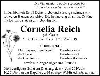 Traueranzeige von Cornelia Reich von Hannoversche Allgemeine Zeitung/Neue Presse