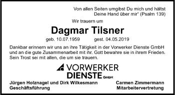 Traueranzeige von Dagmar Tilsner von Lübecker Nachrichten
