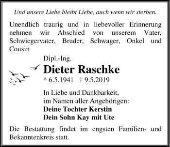 Traueranzeige von Dieter Raschke von Ostsee-Zeitung GmbH