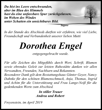 Traueranzeige von Dorothea Engel von Märkischen Allgemeine Zeitung