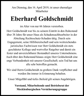 Traueranzeige von Eberhard Goldschmidt von Hannoversche Allgemeine Zeitung/Neue Presse