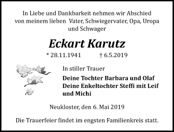 Traueranzeige von Eckart Karutz von Ostsee-Zeitung GmbH