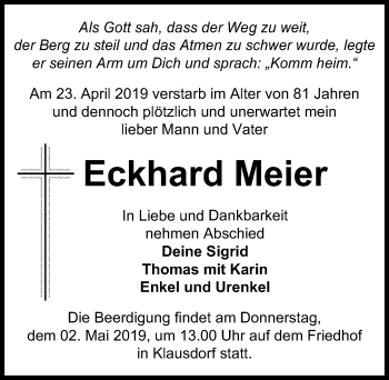 Traueranzeige von Eckhard Meier von Märkischen Allgemeine Zeitung