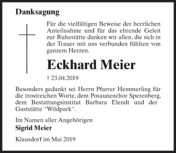 Traueranzeige von Eckhard Meier von Märkischen Allgemeine Zeitung