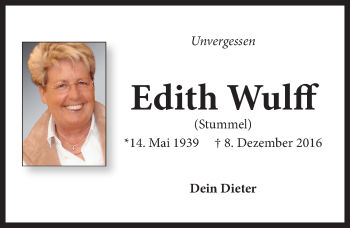 Traueranzeige von Edith Wulff von Lübecker Nachrichten