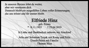 Traueranzeige von Elfriede Hinz von Hannoversche Allgemeine Zeitung/Neue Presse
