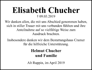 Traueranzeige von Elisabeth Chucher von Märkischen Allgemeine Zeitung