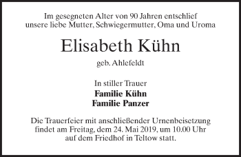 Traueranzeige von Elisabeth Kühn von Märkischen Allgemeine Zeitung