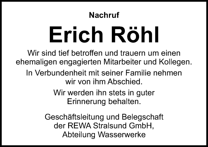  Traueranzeige für Erich Röhl vom 02.03.2019 aus Ostsee-Zeitung GmbH