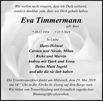 Traueranzeige von Eva Timmermann von Lübecker Nachrichten