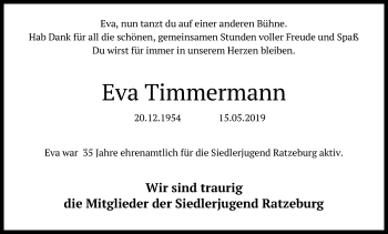 Traueranzeige von Eva Timmermann von Lübecker Nachrichten