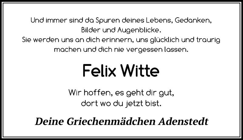  Traueranzeige für Felix Witte vom 28.05.2019 aus Peiner Allgemeine Zeitung