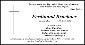 Traueranzeige von Ferdinand Brückner von Märkischen Allgemeine Zeitung