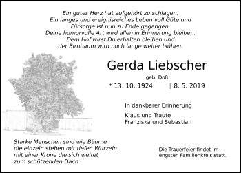 Traueranzeige von Gerda Liebscher von Lübecker Nachrichten